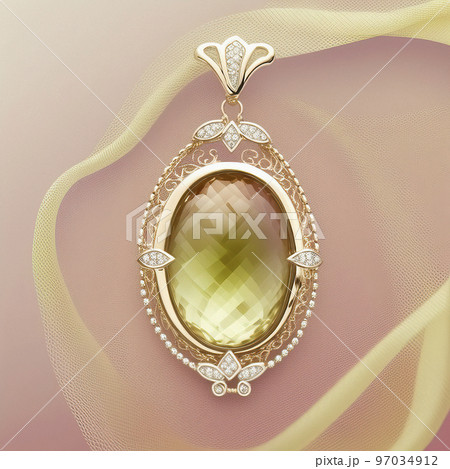 Gold Pendant with Citrine and Diamonds 97034912