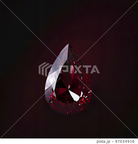 Ruby Pearl Cut Faceted Gemstone on Dark Red Background Ruby Pearl Cut Faceted Gemstone on Dark Red Background 97034916