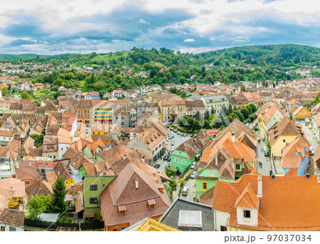 Sighisoara old town panorama, Transylvania, Romania 97037034