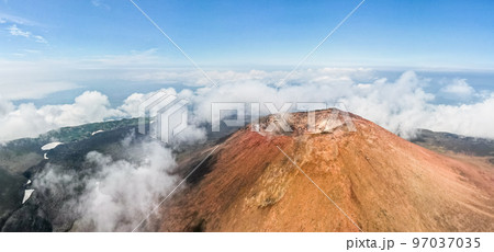 Tyatya volcano crater aerial panoramic view,, Kunashir Island, Kuril Islands, Russia Tyatya volcano crater aerial panoramic view,, Kunashir Island, Kuril Islands, Russia 97037035