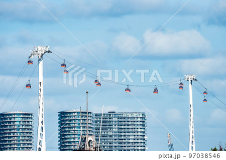 London, UK. May 10, 2022. View of the Emirates Cable car in London England across river Thames. 97038546