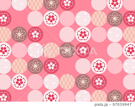 梅と和柄のかわいい背景素材 97039947