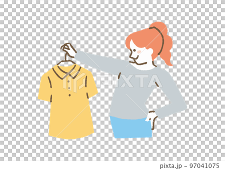 Woman examining clothes _ color Woman examining clothes _ color 97041075