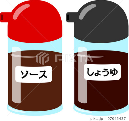 卓上ボトルに入った醤油とソース 卓上ボトルに入った醤油とソース 97043427