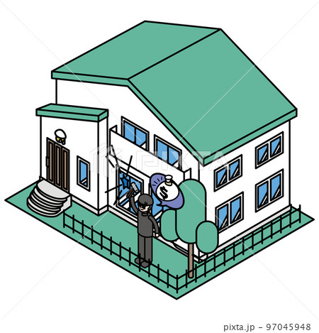 泥棒の被害にあった住宅のアイソメイラスト 泥棒の被害にあった住宅のアイソメイラスト 97045948