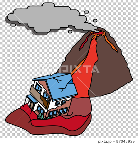 被火山噴發損壞的房屋的等軸圖 97045959