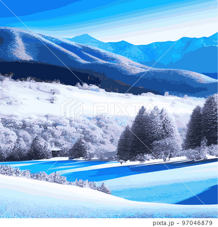 Vintage Christmas landscape wide background Illustration retro Christmas landscape background, with echoes, snowy and elegant winter and new year holidays. Winter rural landscape. Vector illustration Vintage Christmas landscape wide background Illustration retro Christmas landscape background, with echoes, snowy and elegant winter and new year holidays. Winter rural landscape. Vector illustration 97046879