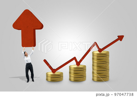 Asian businesswoman holding an increases arrow 97047738