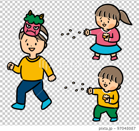 節分に豆まきをする子供たち 節分に豆まきをする子供たち 97048087