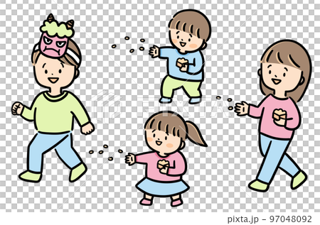 節分に豆まきをする子供たち 節分に豆まきをする子供たち 97048092
