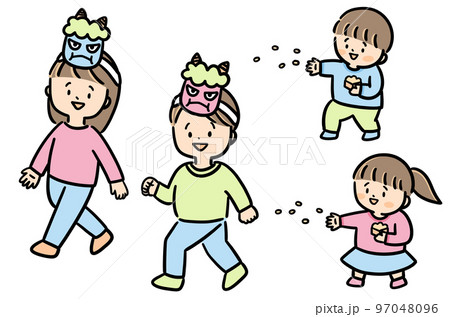 節分に豆まきをする子供たち 節分に豆まきをする子供たち 97048096