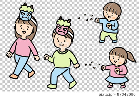 節分に豆まきをする子供たち 節分に豆まきをする子供たち 97048096