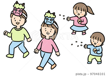 節分に豆まきをする子供たち 節分に豆まきをする子供たち 97048101