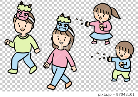 節分に豆まきをする子供たち 節分に豆まきをする子供たち 97048101