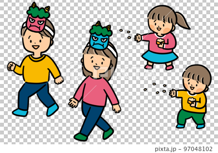 Children throwing beans on Setsubun Children throwing beans on Setsubun 97048102