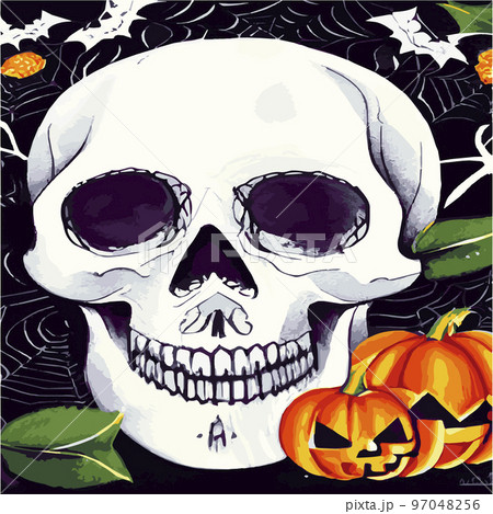 Gothic romantic human skull red roses and pink peonies with small pumpkins for halloween, clothing template and t-shirt design, day of the dead. Vector stickers, prints, patches vintage Gothic romantic human skull red roses and pink peonies with small pumpkins for halloween, clothing template and t-shirt design, day of the dead. Vector stickers, prints, patches vintage 97048256