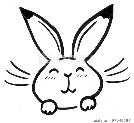 鳥獣戯画風イラスト　笑っているウサギの顔　 97049597