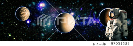 Astronaut in outer space . Astronaut wear full spacesuit for space operation . Elements of this image furnished by NASA space astronaut photos. Astronaut in outer space . Astronaut wear full spacesuit for space operation . Elements of this image furnished by NASA space astronaut photos. 97051585