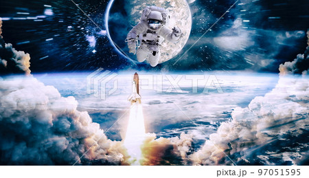 Astronaut in outer space . Astronaut wear full spacesuit for space operation . Elements of this image furnished by NASA space astronaut photos. Astronaut in outer space . Astronaut wear full spacesuit for space operation . Elements of this image furnished by NASA space astronaut photos. 97051595