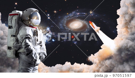 Astronaut in outer space . Astronaut wear full spacesuit for space operation . Elements of this image furnished by NASA space astronaut photos. Astronaut in outer space . Astronaut wear full spacesuit for space operation . Elements of this image furnished by NASA space astronaut photos. 97051597