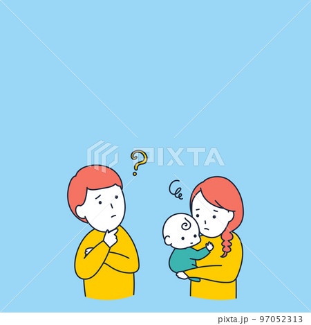 悩んだり困ったりする3人家族のイラスト素材 97052313