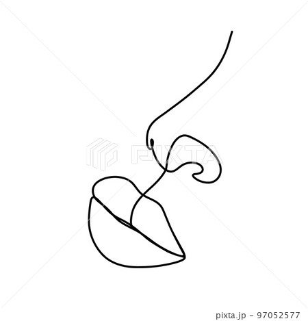 Female lips and nose in one line drawing style. Mouth silhouette. Permanent or tattoo make up. Beauty studio logo. Linear vector Illustration in trendy minimalist style 97052577