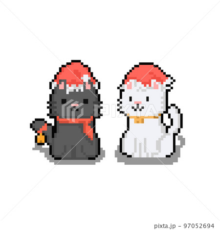 Pixel art christmas cat couple character. 97052694