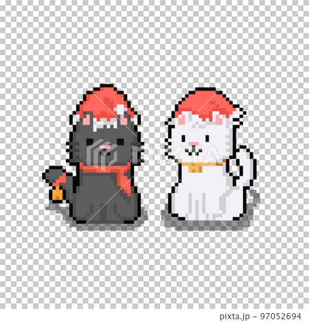 Pixel art christmas cat couple character. Pixel art christmas cat couple character. 97052694