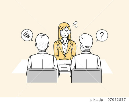 面接で緊張する若い女性のイラスト　圧迫面接　就職活動 97052857