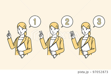 指で数字で表すスーツ姿の女性 指文字 ハンドサイン ジェスチャー 指で数字で表すスーツ姿の女性 指文字 ハンドサイン ジェスチャー 97052873