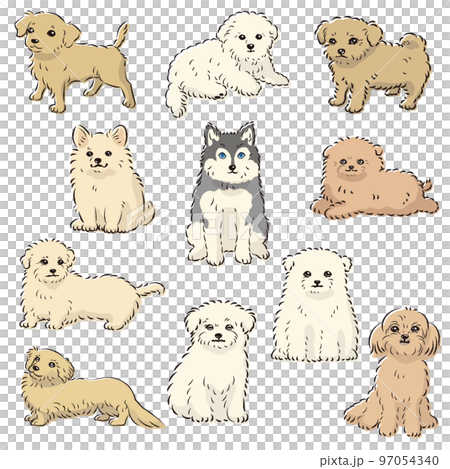 かわいい人気のミックス犬 手描き線画ベクターイラストセット かわいい人気のミックス犬 手描き線画ベクターイラストセット 97054340