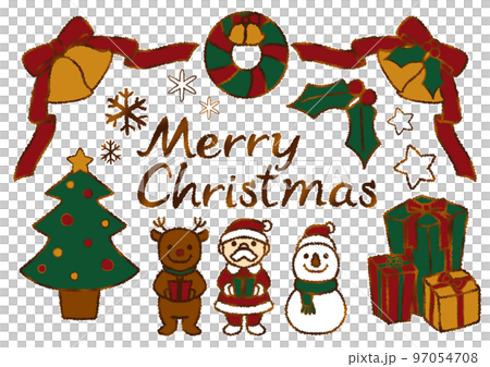 Fluffy hand-drawn style simple and cute Christmas illustration set gold brown Fluffy hand-drawn style simple and cute Christmas illustration set gold brown 97054708