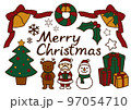 もこもこした手描き風のシンプルでかわいいクリスマスのイラストセット　茶色 97054710