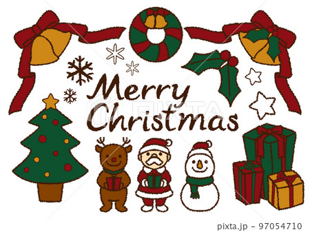もこもこした手描き風のシンプルでかわいいクリスマスのイラストセット 茶色 もこもこした手描き風のシンプルでかわいいクリスマスのイラストセット 茶色 97054710