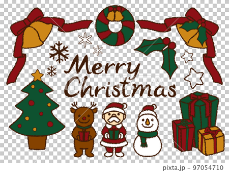 もこもこした手描き風のシンプルでかわいいクリスマスのイラストセット 茶色 もこもこした手描き風のシンプルでかわいいクリスマスのイラストセット 茶色 97054710