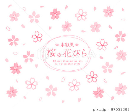 水彩風の桜の花のイラストセット　春　花びら　さくら　手描き　飾り　サクラ　お花見　満開　装飾　入学 97055395