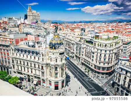 Madrid, Spain. Skyline of Madrid with Edificio Metropolis and Gran Via 97055586