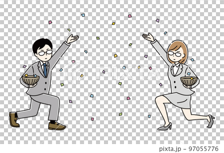 Businessman and businesswoman throwing confetti 97055776