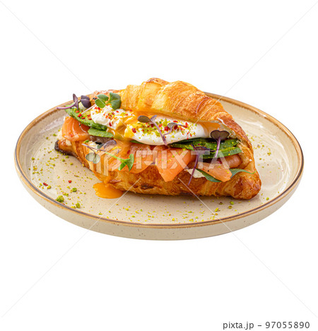 Portion of salmon croissant sandwich 97055890