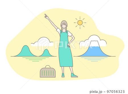 旅に出ようとしている女性のイラスト カラー 97056323