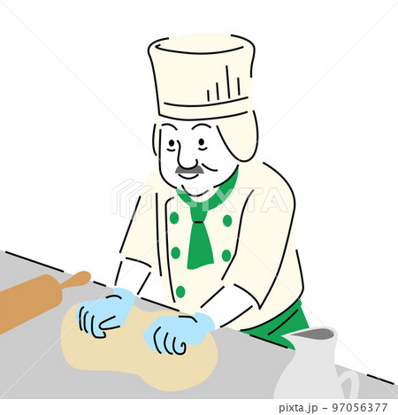 シンプルなタッチの生地をこねるパン屋さん 97056377