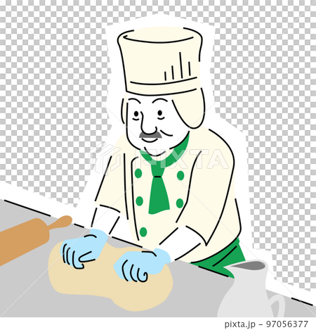 シンプルなタッチの生地をこねるパン屋さん 97056377