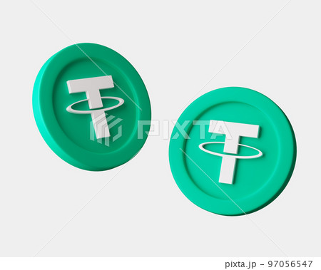 Cryptocurrency Thether coins from different viewes on white background. 3d render illustration with soft lights. 97056547