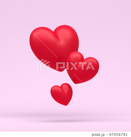 3d family of hearts on extra light pink pastel background with clear shadow illustration. 3d render love or like. 97056781