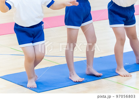 小学生が体育館で運動するイメージ画像 97056803