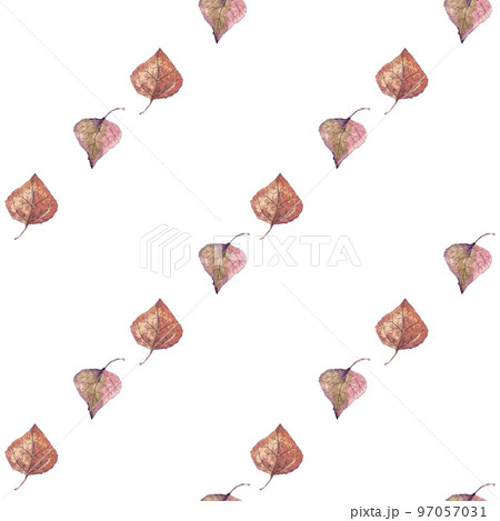 Yellowed birch leaves. Seamless watercolor pattern of tree leaves arranged in oblique lines. Perfect for autumn and winter decor 97057031