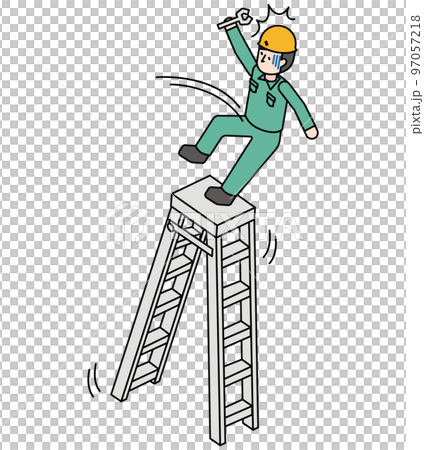 脚立から転落した男性作業員のアイソメイラスト 97057218
