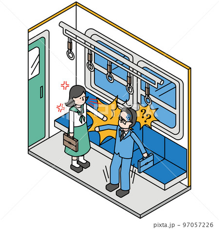 電車内での痴漢を疑われる通勤中の会社員の男性のアイソメイラスト 97057226