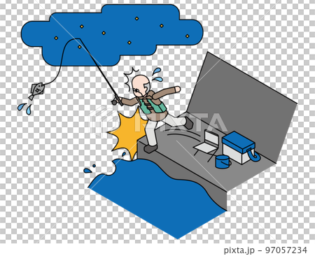 Isometric illustration of a senior man fishing at night falling into the sea 97057234