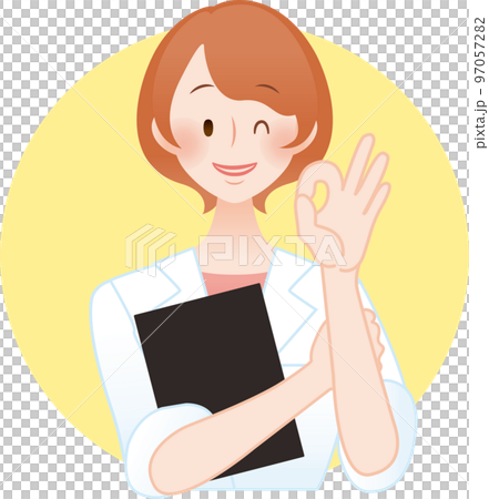 Okay female doctor or nurse white coat teacher researcher etc. 97057282